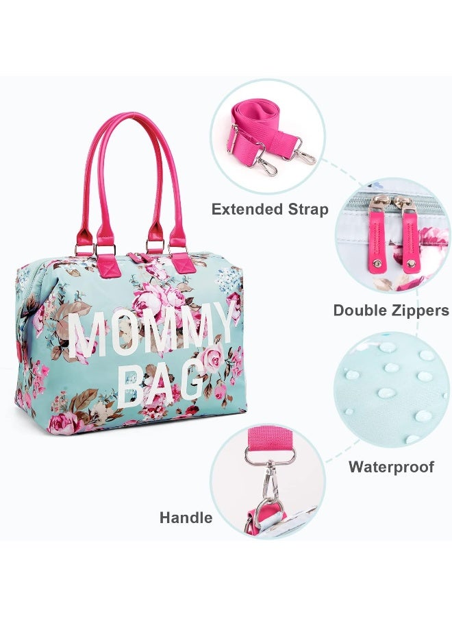 LitBear Mommy Hospital Bag for Labor and Delivery, Large Capacity Waterproof Multifunction Overnight Bag for Women, Mom Bag with Straps (Blue Floral) - Image 3