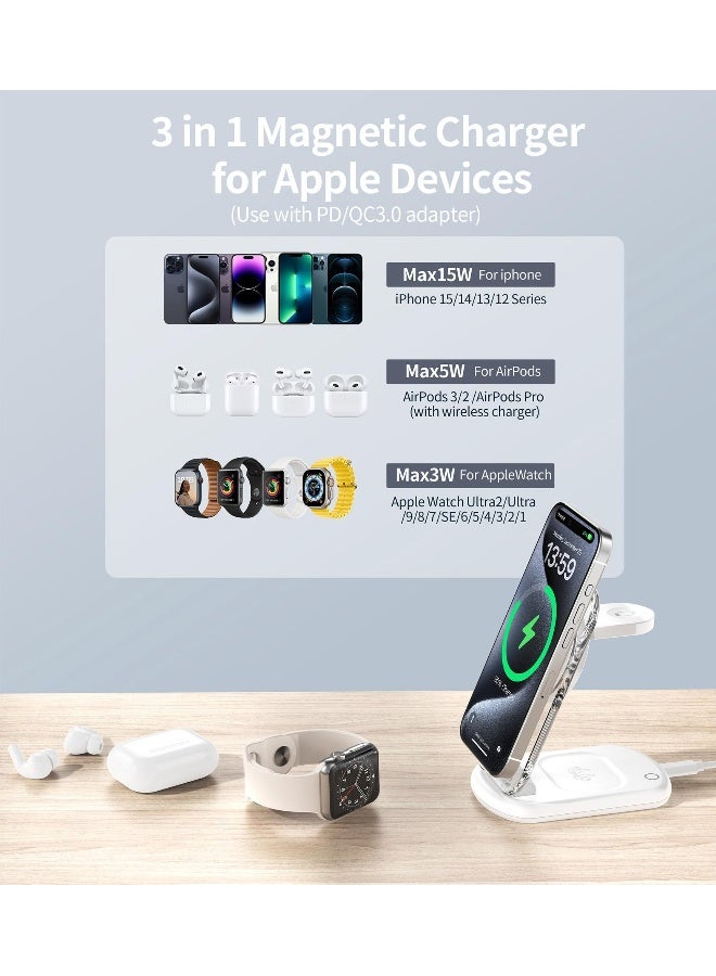شاحن لاسلكي سريع 3 في 1 مع مغناطيس قابل للطي شفاف، مناسب لجهاز iPhone 16/15/14/13/12، ساعة Apple، وسماعات AirPods - Image 2