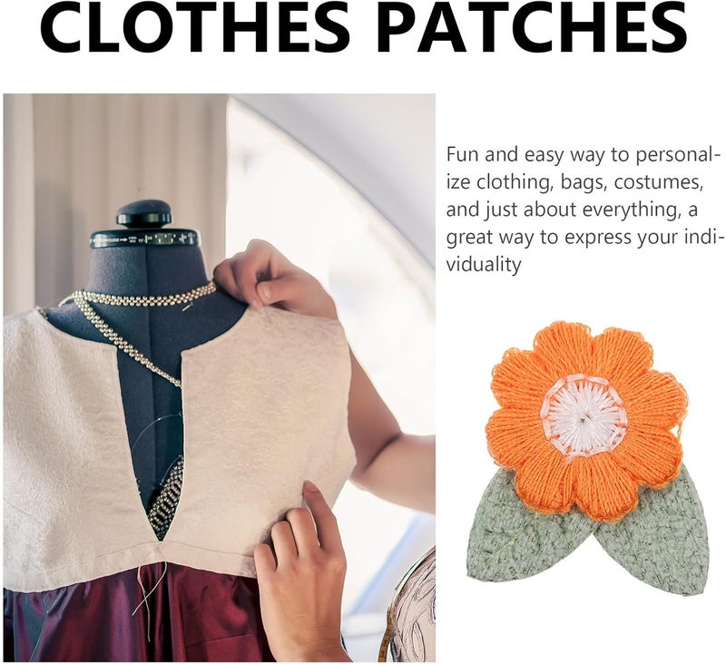10pcs Orange Embroidered Flower Applique Leaves DIY Sewing Accessories for Clothing Decoration, Floral Patch for Dress and T-Shirt Crafting - Image 3