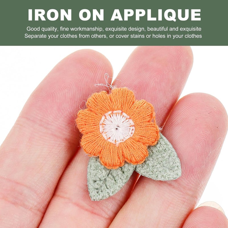10pcs Orange Embroidered Flower Applique Leaves DIY Sewing Accessories for Clothing Decoration, Floral Patch for Dress and T-Shirt Crafting - Image 4