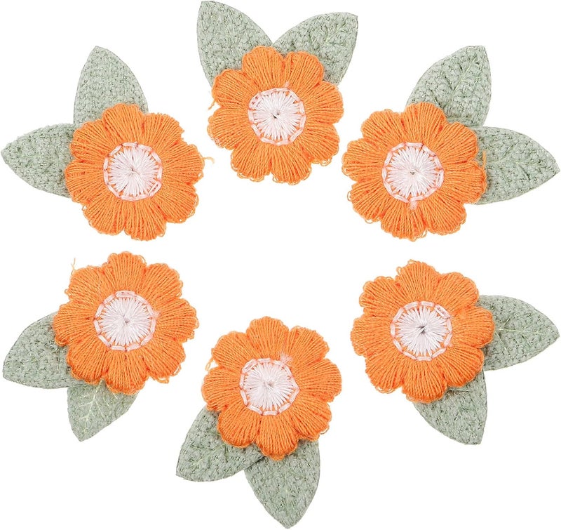10pcs Orange Embroidered Flower Applique Leaves DIY Sewing Accessories for Clothing Decoration, Floral Patch for Dress and T-Shirt Crafting - Image 1