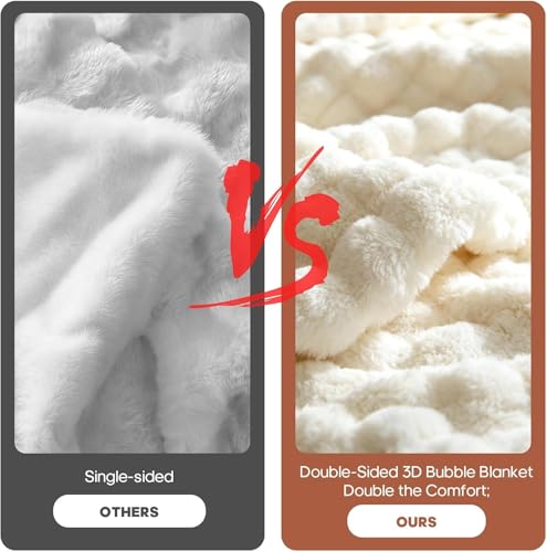 Fruaros Luxury Double-Sided 3D Bubble Faux Fur Throw Blanket – Ultra Plush & Fluffy Cream White Cozy Blanket for Couch, Sofa & Bed | Soft Gift for Women, Birthday, Housewarming, 50" x 60" - Image 3