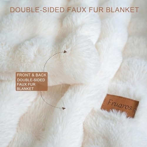 Fruaros Luxury Double-Sided 3D Bubble Faux Fur Throw Blanket – Ultra Plush & Fluffy Cream White Cozy Blanket for Couch, Sofa & Bed | Soft Gift for Women, Birthday, Housewarming, 50" x 60" - Image 4
