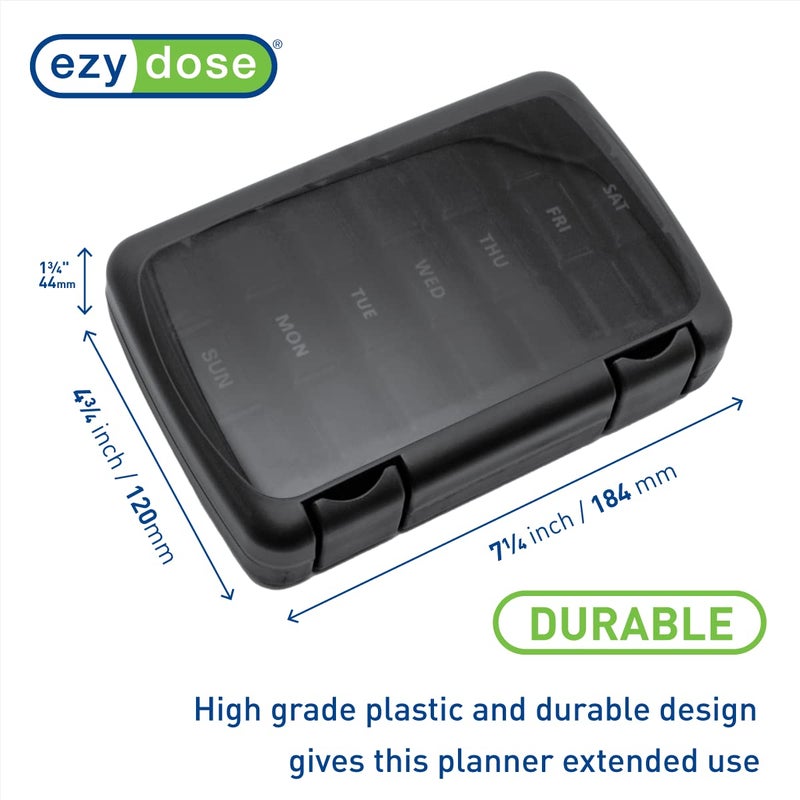Ezy Dose Weekly (7-Day) Pill Organizer, Vitamin and Medicine Box, Large Pop-Out Compartments, 3 Times a Day, Convenient and Easy to Use, Black, BPA Free - Image 3