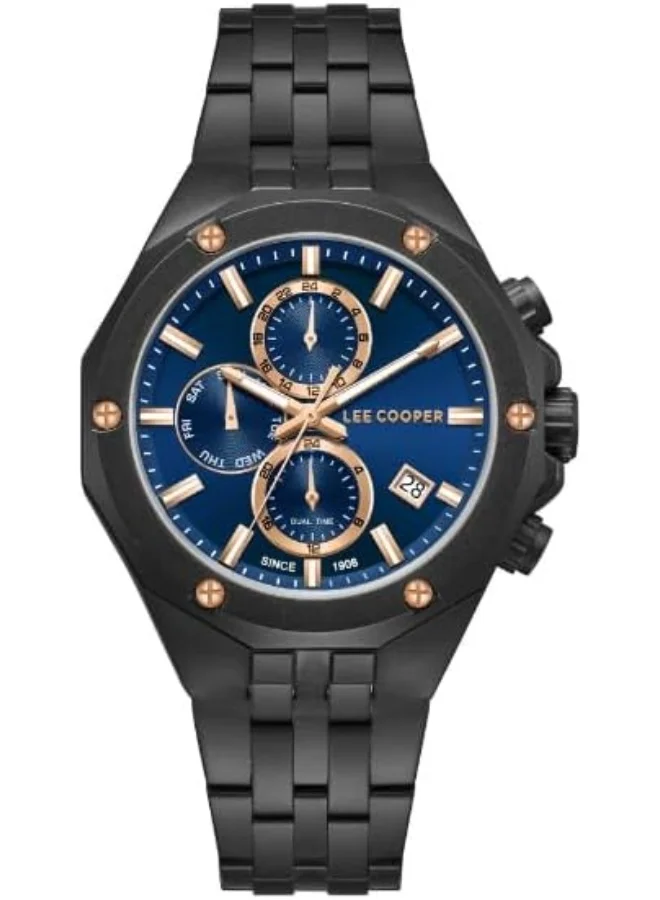 Lee Cooper LEE COOPER Men's JP15-3 Movement Watch, Multi Function Display and Metal Strap - LC08104.690, Dark Blue
