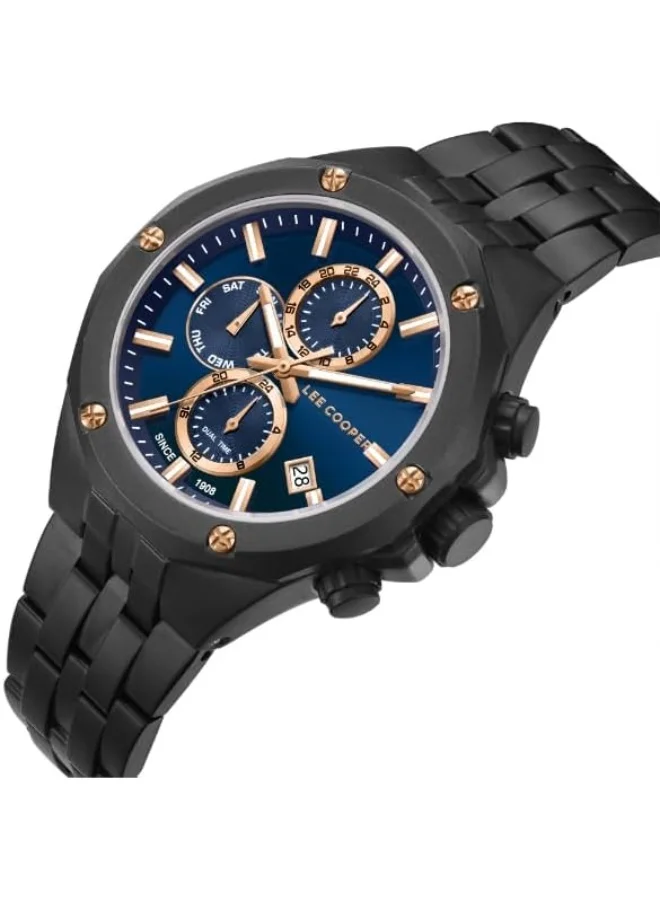 Lee Cooper LEE COOPER Men's JP15-3 Movement Watch, Multi Function Display and Metal Strap - LC08104.690, Dark Blue