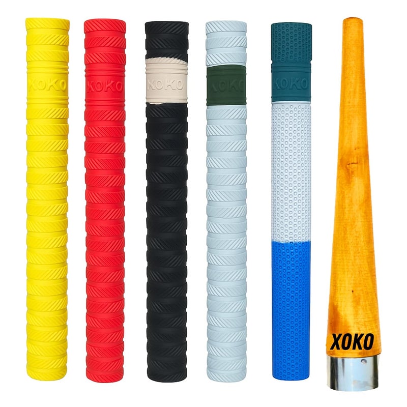 xoko Premium Cricket Bat Grips with Wooden Cone | Anti-Slip Rubber Handle | Ultra Tacky | Pack of 6 | Durable Comfortable Grip for Enhanced Bat Control - Image 1