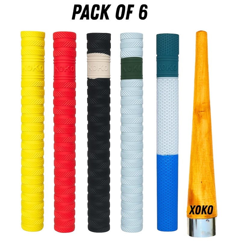 xoko Premium Cricket Bat Grips with Wooden Cone | Anti-Slip Rubber Handle | Ultra Tacky | Pack of 6 | Durable Comfortable Grip for Enhanced Bat Control - Image 2