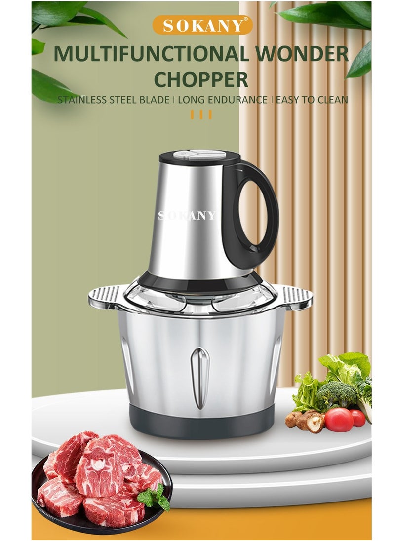 3-Speeds 3L Meat Grinder Chopper Food Processor 4-Blades 800W SK-7011 Black/Silver