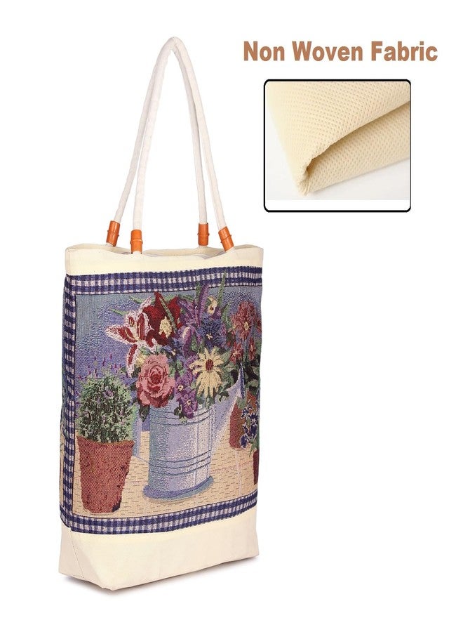 Fclues Women Fashion Zip Closure Velvet Tote Bag | For Shopping Shoulder Bag Travel Work College Beach Parties Dance Spa Gym Yoga Camping Hiking Laptop (13 x 6 x 16) (Multi Flower Printed) - Image 3