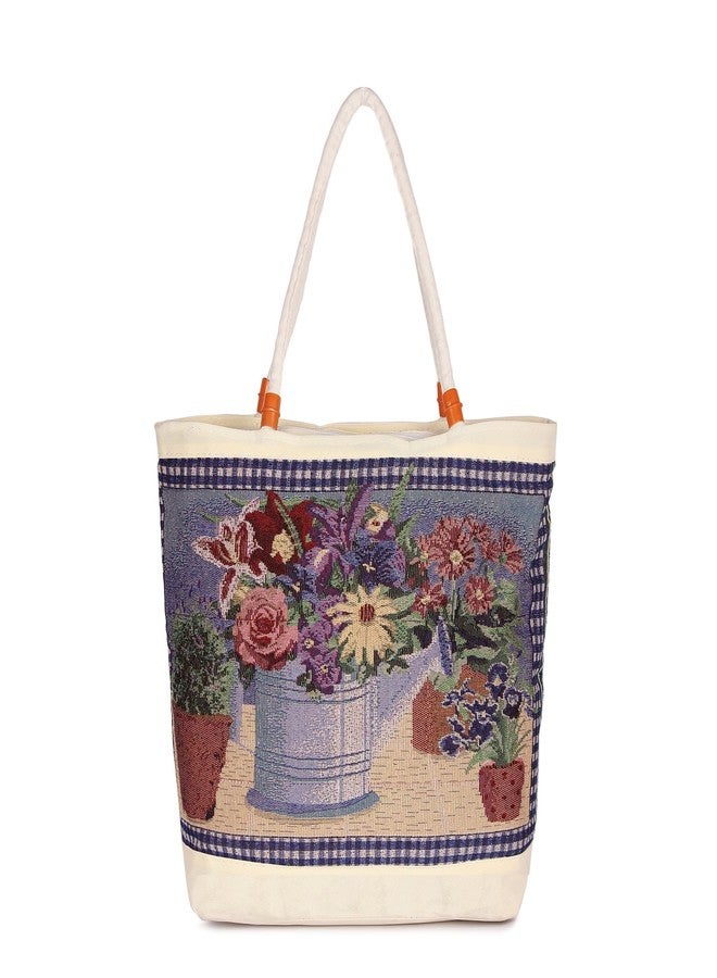 Fclues Women Fashion Zip Closure Velvet Tote Bag | For Shopping Shoulder Bag Travel Work College Beach Parties Dance Spa Gym Yoga Camping Hiking Laptop (13 x 6 x 16) (Multi Flower Printed) - Image 1