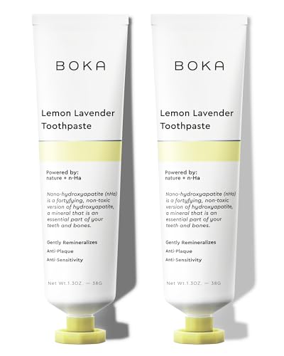 BOKA Boka Fluoride Free Travel Size Toothpaste Nano Hydroxyapatite Helps Remineralize Appropriate for Sensitive Teeth Whitening for Adult Kids Oral Care Lemon Lavender 13 Fl Oz 2Pk