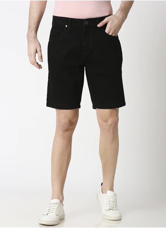 HIGH STAR Men Black Denim Shorts