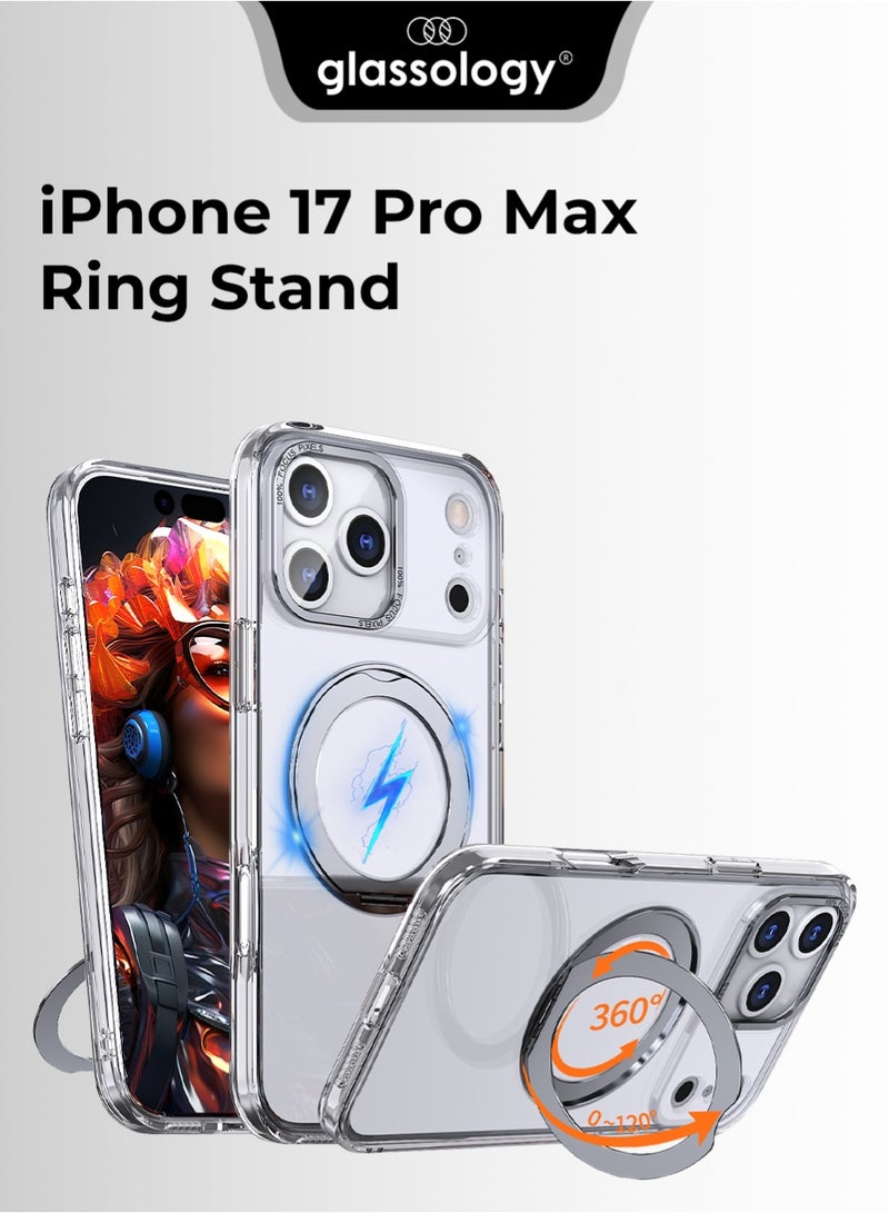 glassology iPhone 17 Pro Max Magsafe Case with 360° Rotating Ring Stand Heavy duty Protection Anti Scratch Extra Raised Edges Strong Magnets For All Magsafe Accessories Sleek White Finish - Image 1