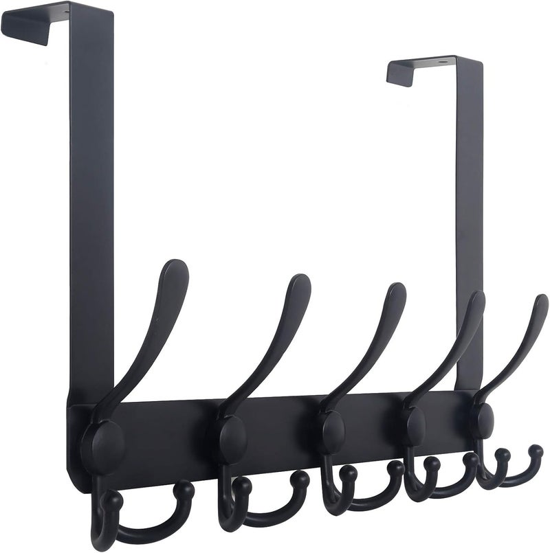 WEBI Over The Door Hook,Door Hanger Hook Rack with 5 Tri Hooks for Hanging Coats,Over Door Towel Rack Door Coat Towel Hanger Door Coat Rack for Bathroom,Behind Back of Door,Black - Image 1