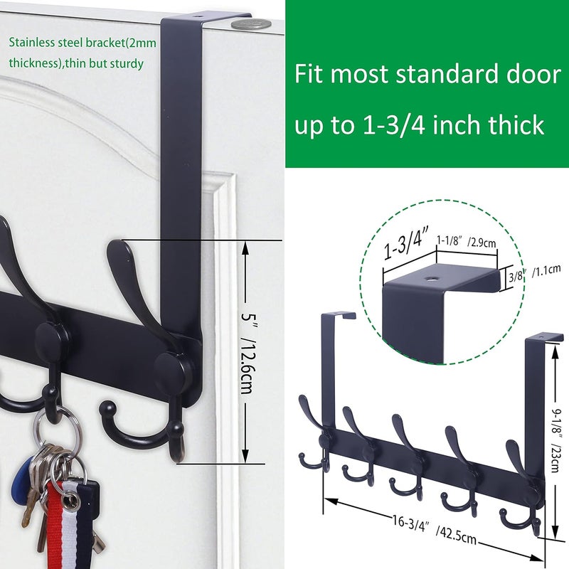 WEBI Over The Door Hook,Door Hanger Hook Rack with 5 Tri Hooks for Hanging Coats,Over Door Towel Rack Door Coat Towel Hanger Door Coat Rack for Bathroom,Behind Back of Door,Black - Image 4