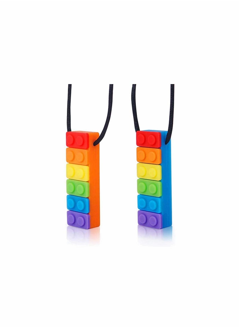 Sensory Chew Necklace Bundle for Kids with ADHD Teething Anxiety Biting Needs Oral Toys Silicone Chewy Boys Girls Made from Food Grade 2 Pack  - Image 1