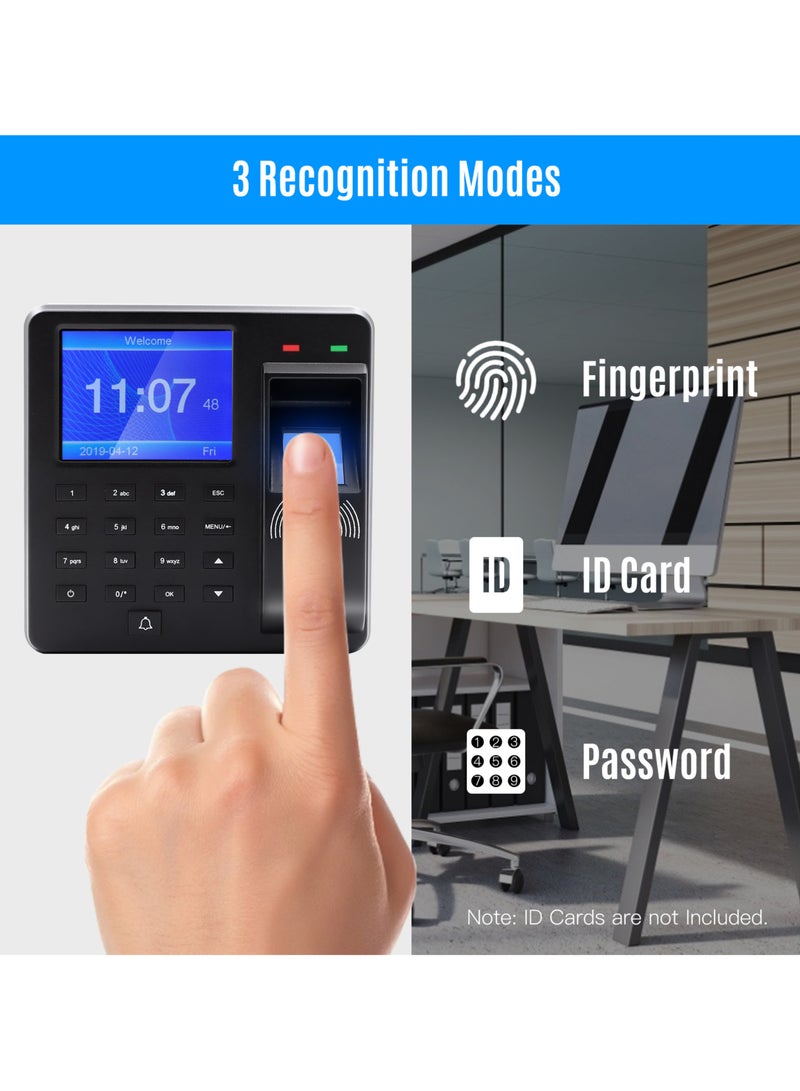 Access Control Time Attendance Machine Fingerprint/Password/ID Card Recognition Time Clock with 2.4 Inch Display Screen Employee Checking-in Recorder Multi-language Support U Disk Export Report - Image 5
