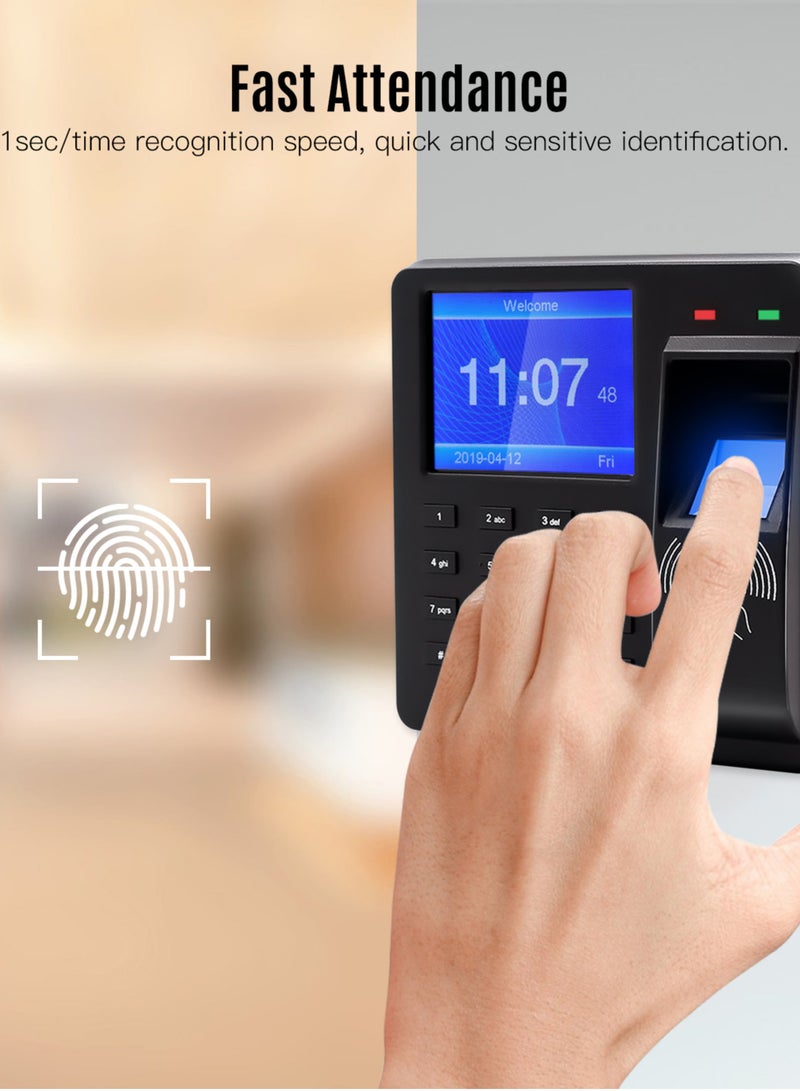 Access Control Time Attendance Machine Fingerprint/Password/ID Card Recognition Time Clock with 2.4 Inch Display Screen Employee Checking-in Recorder Multi-language Support U Disk Export Report - Image 3