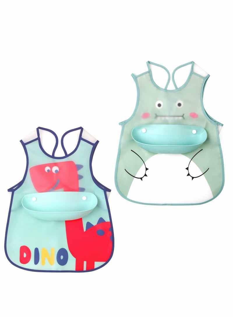 KASTWAVE Waterproof Baby Bibs, Toddler Waterproof Bib Set with Crumb Catcher Pocket, Vest Type with Adjustable Easy Wear, Removable Stay-open Catch Tray, Bib from 6 Months to 3 Years Old - Image 1