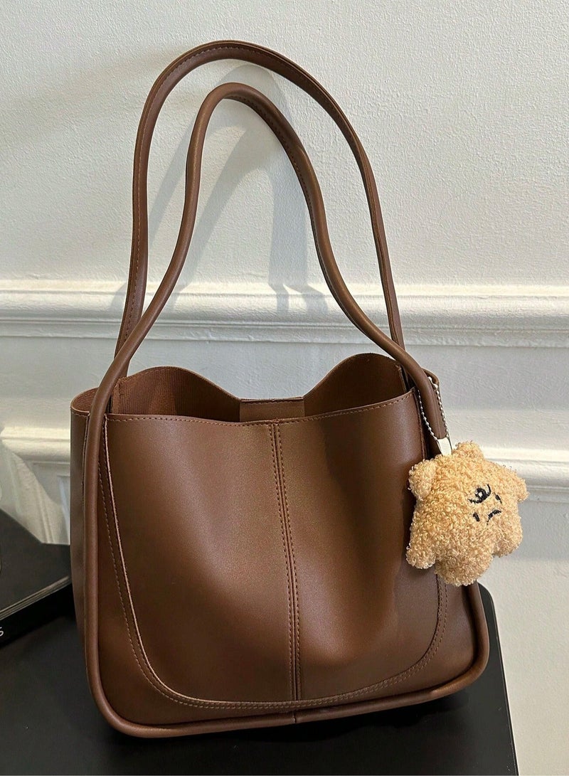 خاجول حقيبة الكتف السعة الكبيرة الرجعية مع قلادة صغيرة ، كافة المباراة حقيبة حمل عارضة ، مناسبة للعمل ، المدرسة (لون القهوة) - Image 3