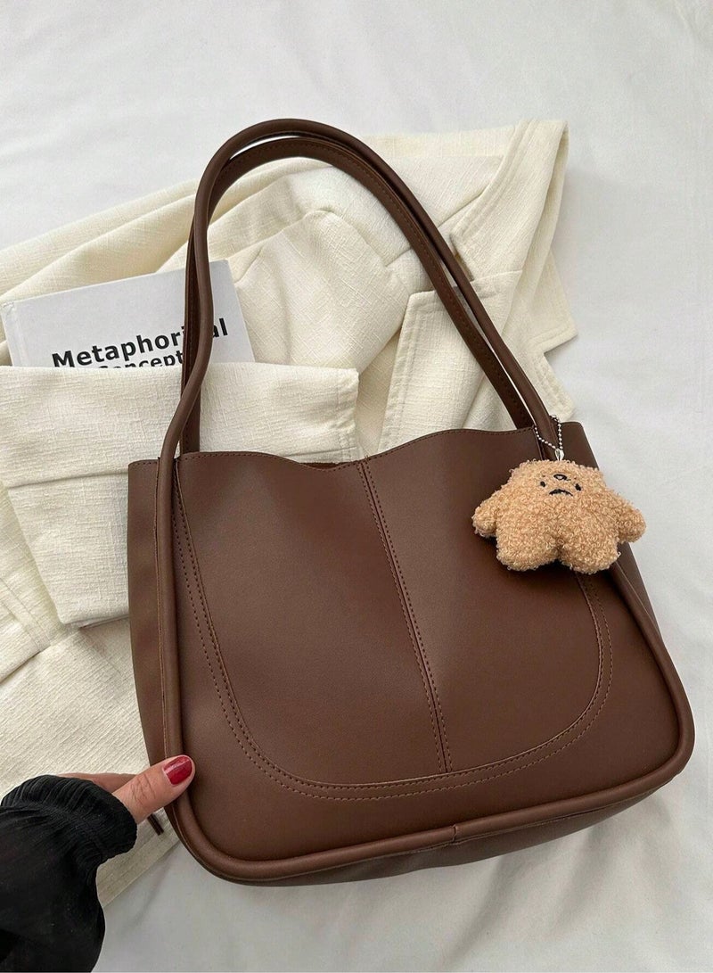 خاجول حقيبة الكتف السعة الكبيرة الرجعية مع قلادة صغيرة ، كافة المباراة حقيبة حمل عارضة ، مناسبة للعمل ، المدرسة (لون القهوة) - Image 4