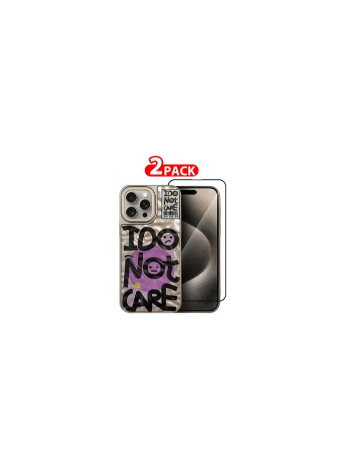 CATANES - 2 Pack iPhone 15 Pro Case Cover and Screen Protector Letter Phone Case Creative Soft Back New Design Shell Durable and Fashionable Case/I Do Not Care - Image 1