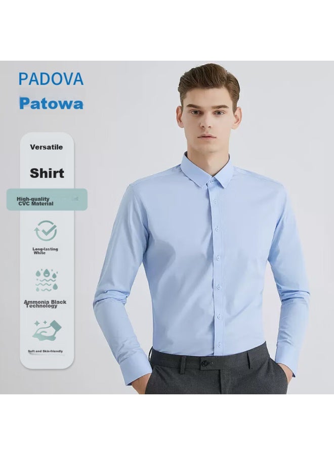Patova Patuowa Men's Long-sleeve Solid Color Business Professional Formal White Shirt Work Uniform Men's Clothing Shirt Blue 6XL - Image 1