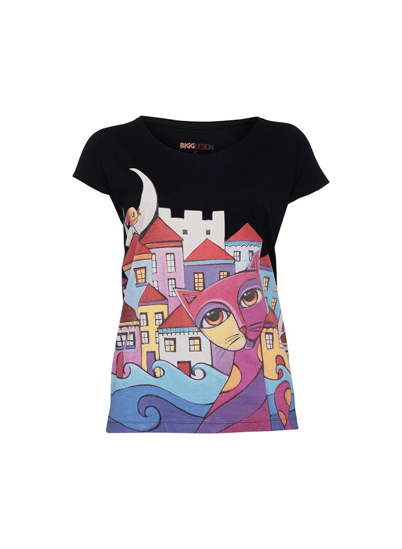 بيج ديزاين تي شيرت نسائي تصميم مخصص لون أسود مختلف الحجم - Image 1