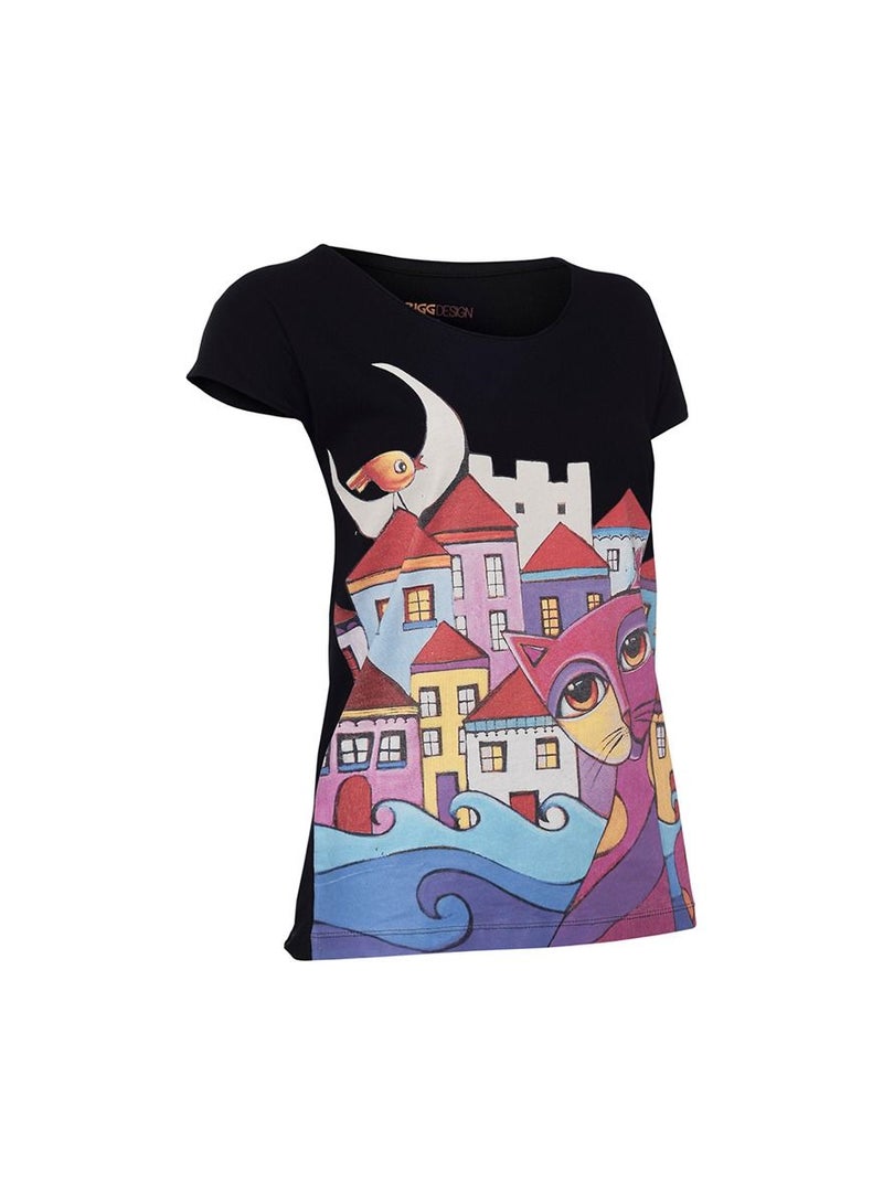 بيج ديزاين تي شيرت نسائي تصميم مخصص لون أسود مختلف الحجم - Image 2