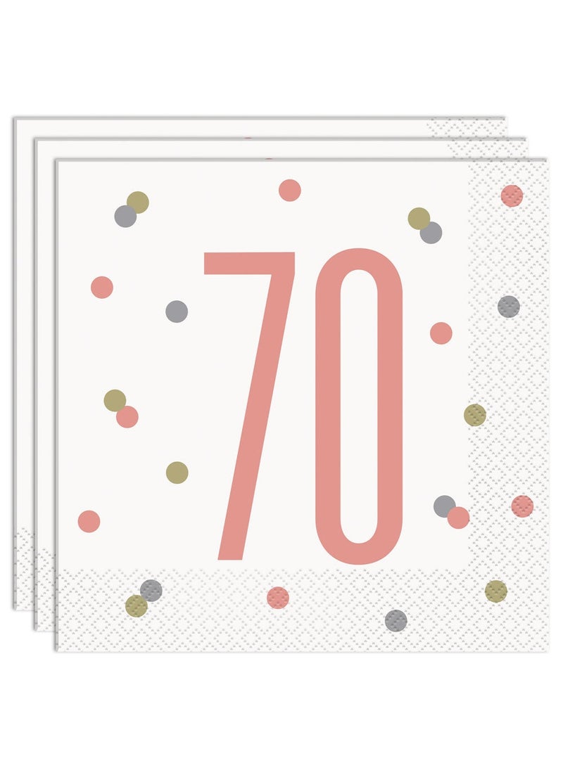 يونيك مناديل حفلات عيد الميلاد السبعين باللون الأبيض والوردي، عبوة من 16 قطعة، 33 سم