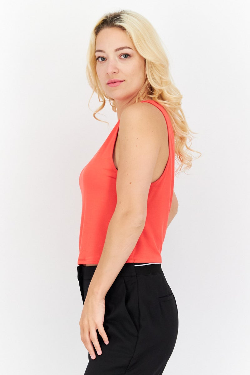 Gentle Fawn Women Jewel Neck Sleeveless Solid Crop Tank Top, Red  - Image 3