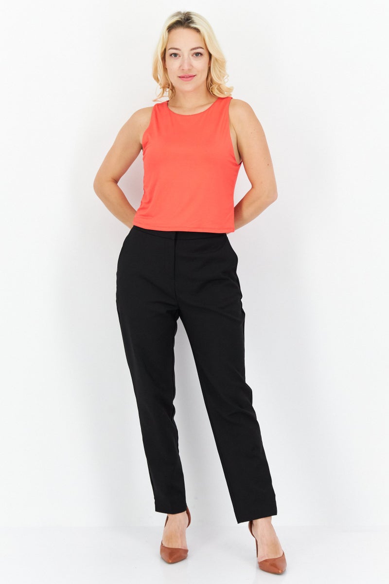 Gentle Fawn Women Jewel Neck Sleeveless Solid Crop Tank Top, Red  - Image 2