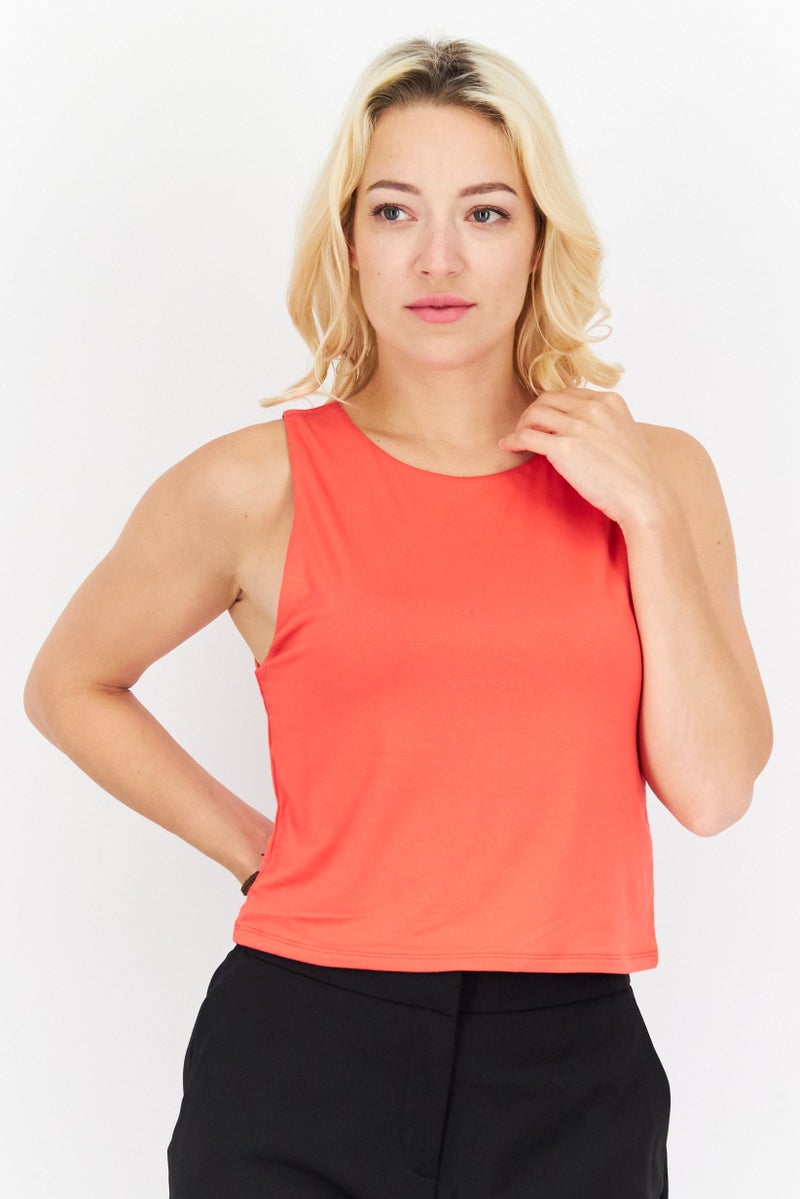 Gentle Fawn Women Jewel Neck Sleeveless Solid Crop Tank Top, Red  - Image 1