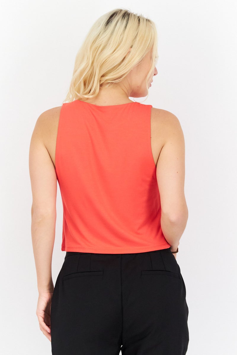 Gentle Fawn Women Jewel Neck Sleeveless Solid Crop Tank Top, Red  - Image 4