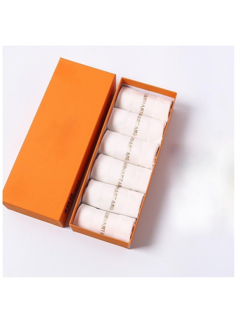 6 Pairs Of Boxed Men's Solid Color Instep Mesh Breathable Mid Length Socks  - Image 1