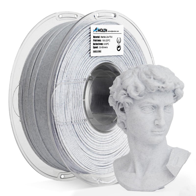 AMOLEN PLA 3D Printer Filament Pla Filament Marble PLA Filament 175mm Marble White Stone 3D Printing Filament for Home Decor 1KG22lb