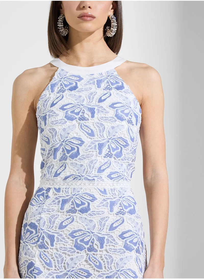 Just Me Halter Neck Ruffled Detail Midi Dress