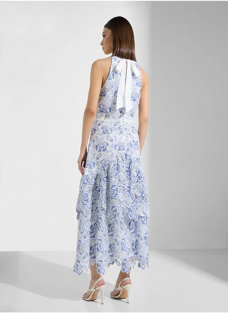 Just Me Halter Neck Ruffled Detail Midi Dress