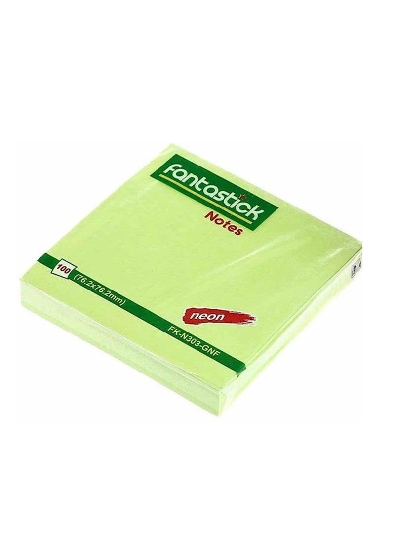 Fantastick ملاحظات لاصقة 100 قطعة بحجم 3x3 بوصة باللون الأخضر النيون - Image 1
