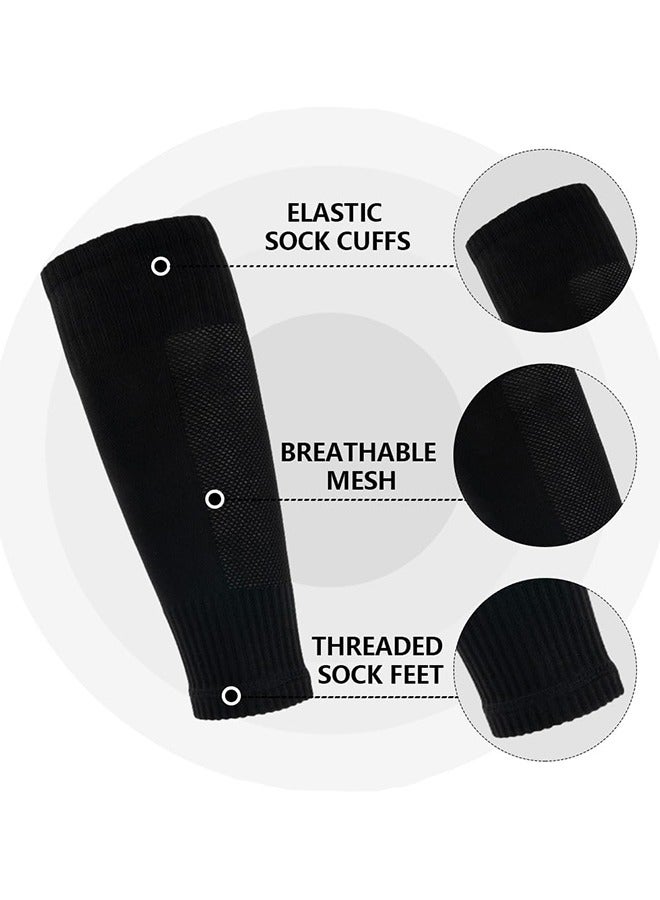 GIFT 1 Pair Mens Grip Soccer Socks, 1 Pair Shin Sleeves with 1 Pack Shin Guards and 4 Shin Straps, Soccer Game Set 4 Pcs, Reduce Shocks and Injuries(Black) - Image 4