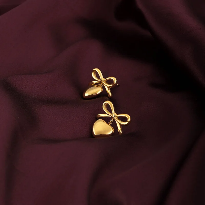 Palmonas  PALMONAS Wrapped With Love Heart Drop Earrings for Women | 18K Gold Plated, Waterproof & Anti-Tarnish for Women | Best Price UAE