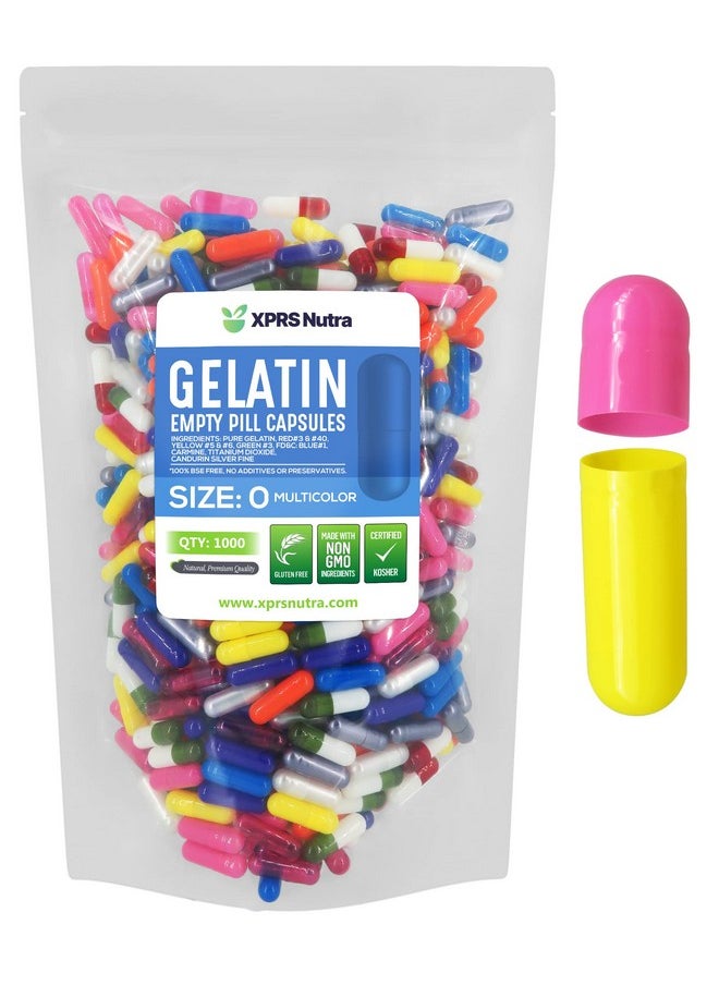 XPRS Nutra - Size 0 Empty Capsules 1000 Count Empty Gelatin Capsules Empty Pill Capsules Diy Capsule Filling Pure Bovine Pill Capsules Empty Gel Caps (Multi Color) - Image 1