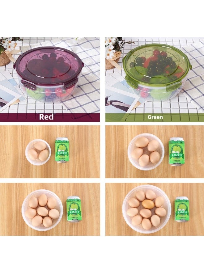 Kitchen Four-piece Set With Lid Preservation Box Silicone Sealed Lock Round Food Grade Plastic With Rice Bowl Cross-border Hot Sale-Specifications:1300ml-Color:Green  - Image 3