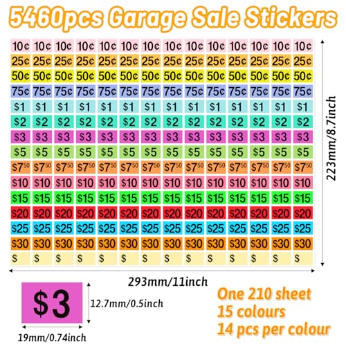 Gushu 5460 Pcs Garage Sale Stickers, 1/2" X 3/4" Yard Sale Price Tags Stickers Rectangle Preprinted Price Labels for Fle Market Sale - Image 3