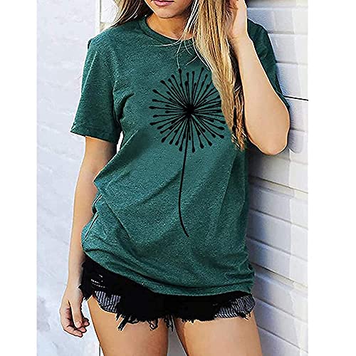 Bealatt Dandelion Make a Wish Women's T-Shirt Fashion Round Neck Print Funny Botanical Graphic Tee Shirt Summer Vintage Short Sleeve Cotton Casual Graphic Plus Size Tees (Green, XL) - Image 5