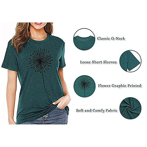 Bealatt Dandelion Make a Wish Women's T-Shirt Fashion Round Neck Print Funny Botanical Graphic Tee Shirt Summer Vintage Short Sleeve Cotton Casual Graphic Plus Size Tees (Green, XL) - Image 3