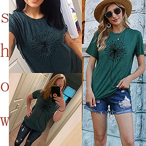 Bealatt Dandelion Make a Wish Women's T-Shirt Fashion Round Neck Print Funny Botanical Graphic Tee Shirt Summer Vintage Short Sleeve Cotton Casual Graphic Plus Size Tees (Green, XL) - Image 4