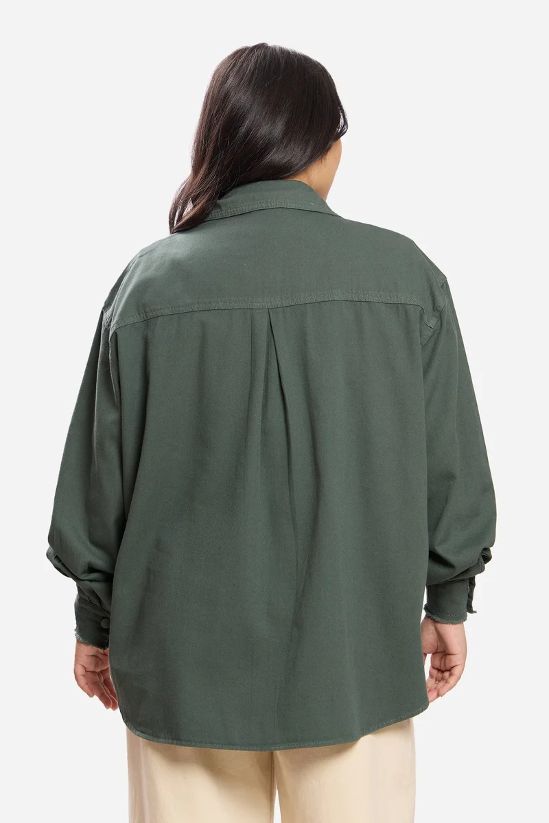 Virgio  Solid Cotton Washed Utility Plus Size Shirt for Women for Women | Best Price UAE