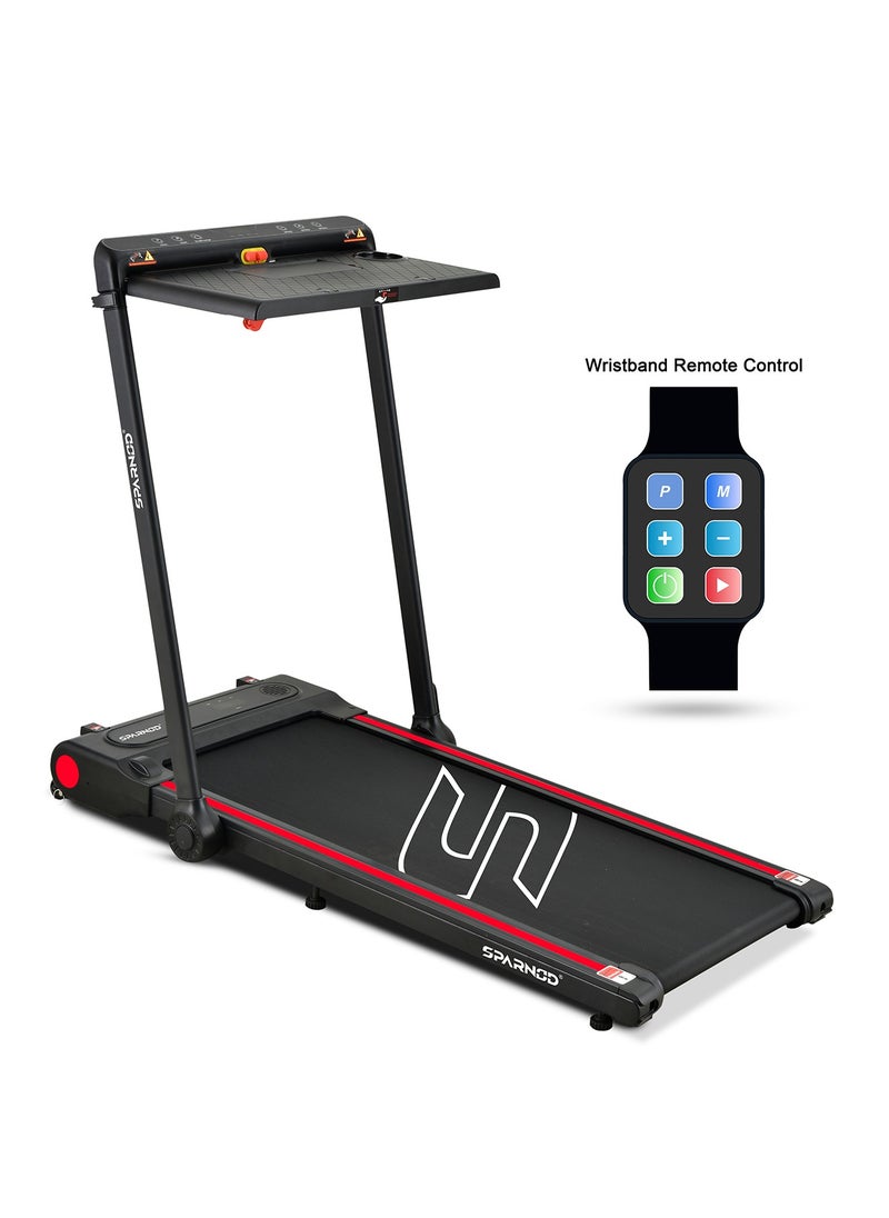 Sparnod Fitness STH-3080: Walking Pad & Treadmill, 2.0Hp Peak Dc Motor, Compact & Foldable, Detachable Desk, Dual Led, 12 Pre-Set Programs, Watch Remote, Bluetooth Speakers, Built-In Wheels  - Image 1